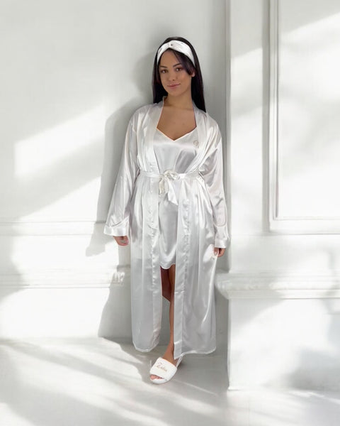 Peignoir long satin BLANC