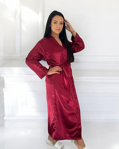 Peignoir long satin BORDEAUX